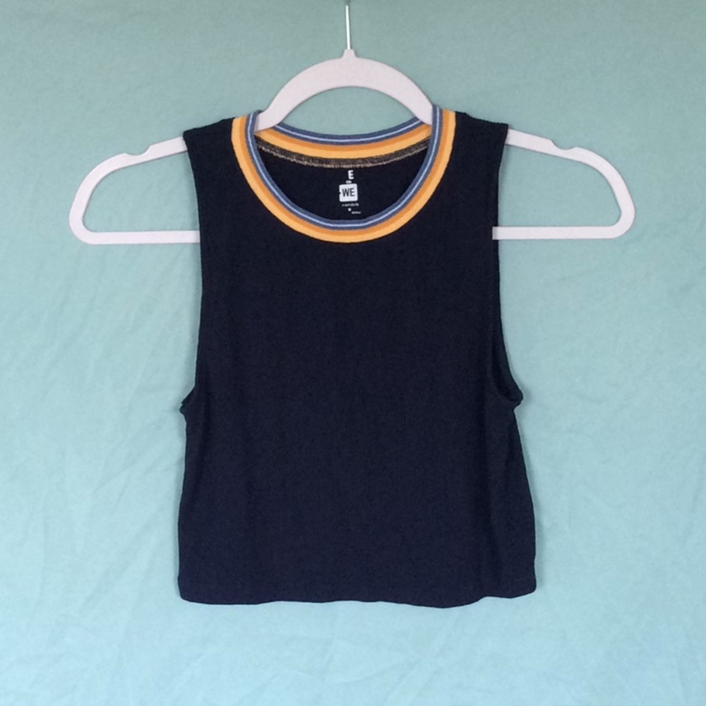Dark Blue Ribbed Crop Top, Size S